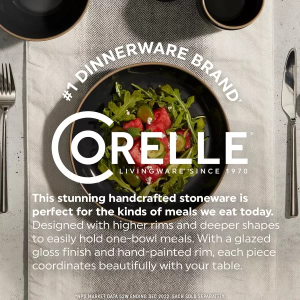 Corelle Stoneware 16-Pc Dinnerware Set, Handcrafted Artisanal Double Bead Plates, Meal Bowls, Bowls and Tumblers, Solid and Reactive Glazes, Dining Plate Set, Oatmeal