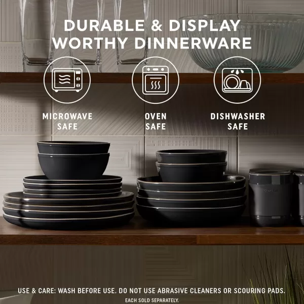 Corelle Stoneware 16-Pc Dinnerware Set, Handcrafted Artisanal Double Bead Plates, Meal Bowls, Bowls and Tumblers, Solid and Reactive Glazes, Dining Plate Set, Oatmeal