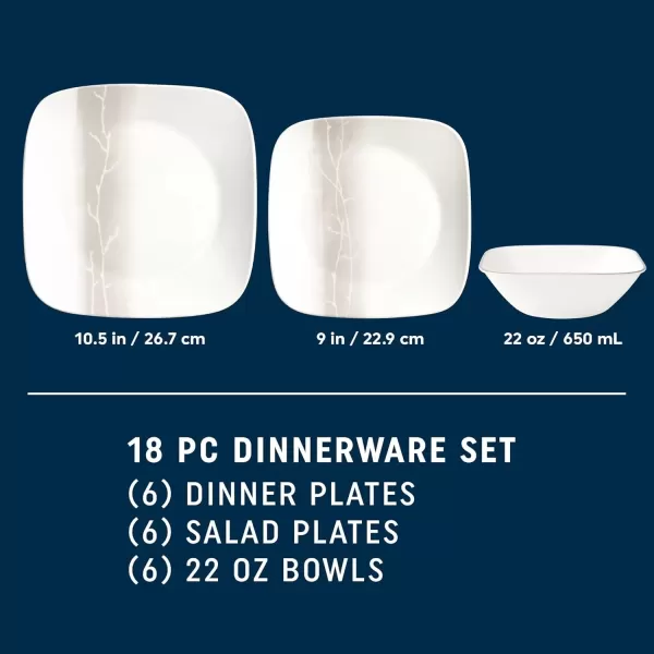 imageCorelle Vitrelle 18 Piece Glass Dinnerware Sets Rectangular Square Plate and Bowl Set Service for 6 Triple Layer Chip ampamp Crack Resistant Glass Plate and Bowl Sets Wandering Grove
