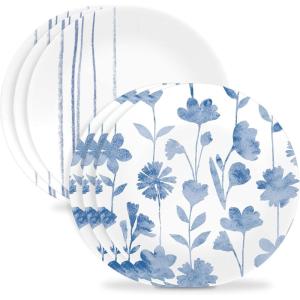 imageCorelle 6Piece 85quot Vitrelle Glass Lunch Plates Lightweight Scratch Resistant  Botanical Stripes85 Lunch Plates