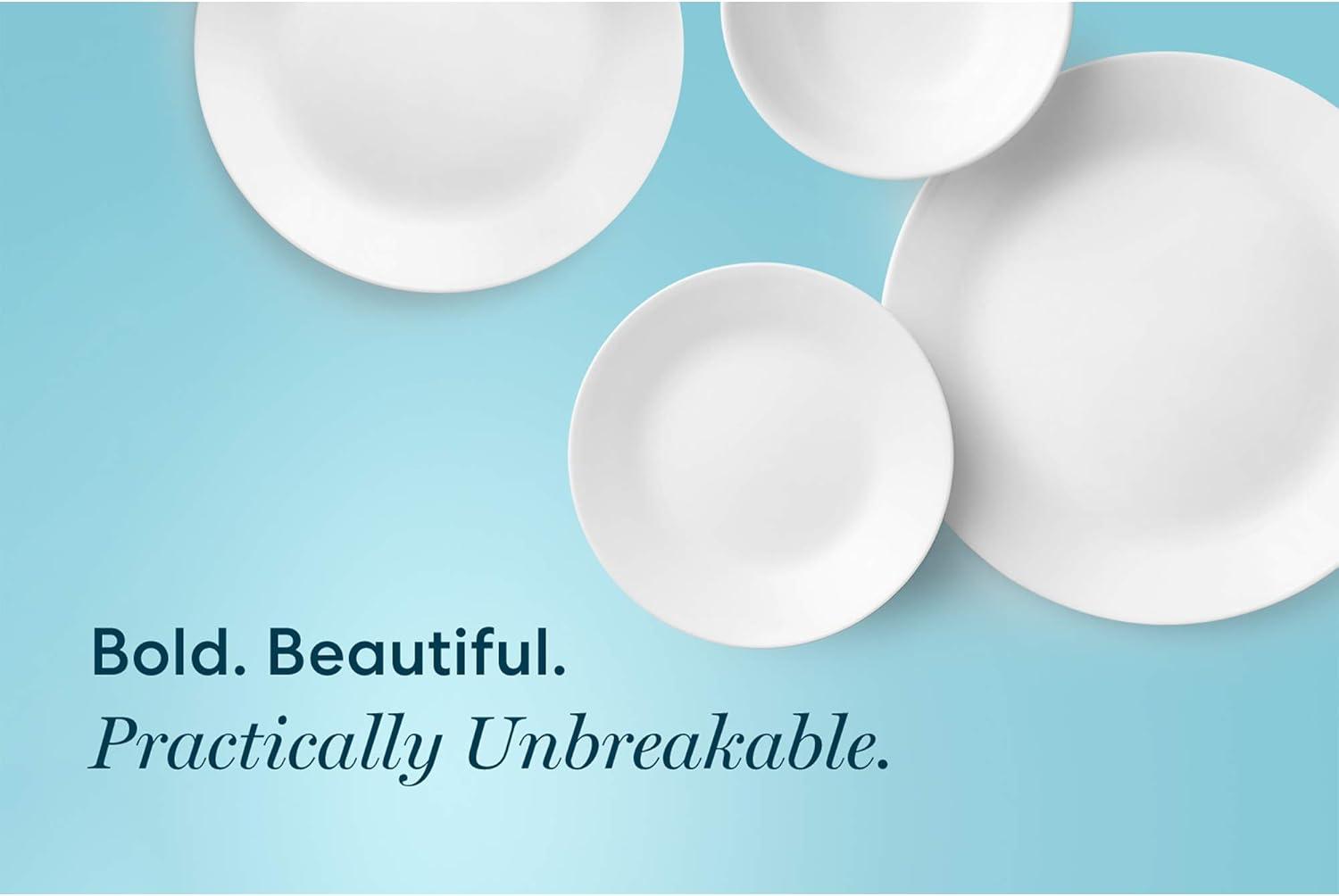 imageCorelle Vitrelle 38Piece Service for 12 Dinnerware Set Triple Layer Glass and Chip Resistant Lightweight Round Plates and Bowls Set Winter Frost WhiteFrost White