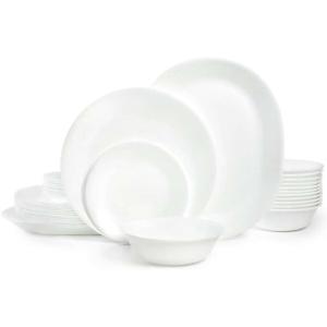 imageCorelle Vitrelle 38Piece Service for 12 Dinnerware Set Triple Layer Glass and Chip Resistant Lightweight Round Plates and Bowls Set Winter Frost WhiteFrost White