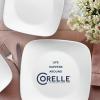 imageCorelle Vitrelle 18Piece Service for 6 Square Dinnerware Set Triple Layer Glass and Chip Resistant Lightweight Square Plates and Bowls Set Pure WhitePure White