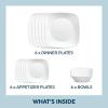 imageCorelle Vitrelle 18Piece Service for 6 Square Dinnerware Set Triple Layer Glass and Chip Resistant Lightweight Square Plates and Bowls Set Pure WhitePure White