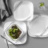 imageCorelle Vitrelle 18Piece Service for 6 Square Dinnerware Set Triple Layer Glass and Chip Resistant Lightweight Square Plates and Bowls Set Pure WhiteSimple Sketch