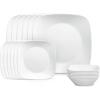 imageCorelle Vitrelle 18Piece Service for 6 Square Dinnerware Set Triple Layer Glass and Chip Resistant Lightweight Square Plates and Bowls Set Pure WhitePure White