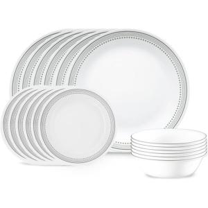 imageCorelle Vitrelle 18 Piece Glass Dinnerware Sets Service for 6 Triple Layer Chip ampamp Crack Resistant Glass Plate and Bowl Sets LailaMystic Gray