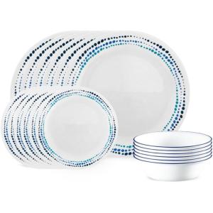 imageCorelle Vitrelle 18 Piece Glass Dinnerware Sets Service for 6 Triple Layer Chip ampamp Crack Resistant Glass Plate and Bowl Sets LailaOcean Blue