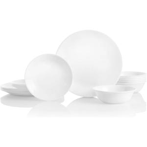 imageCorelle Vitrelle 18 Piece Glass Dinnerware Sets Service for 6 Triple Layer Chip ampamp Crack Resistant Glass Plate and Bowl Sets LailaWinter Frost White