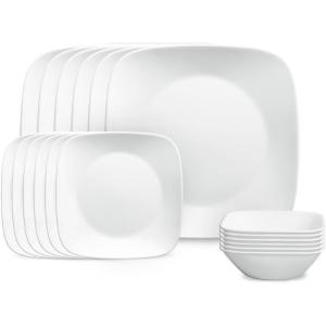 imageCorelle Vitrelle 18Piece Service for 6 Square Dinnerware Set Triple Layer Glass and Chip Resistant Lightweight Square Plates and Bowls Set Pure WhitePure White