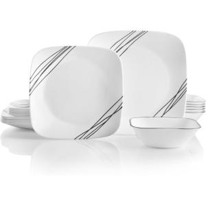 imageCorelle Vitrelle 18Piece Service for 6 Square Dinnerware Set Triple Layer Glass and Chip Resistant Lightweight Square Plates and Bowls Set Pure WhiteSimple Sketch