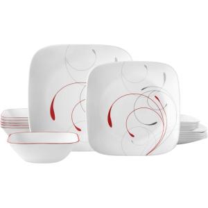 imageCorelle Vitrelle 18Piece Service for 6 Square Dinnerware Set Triple Layer Glass and Chip Resistant Lightweight Square Plates and Bowls Set Pure WhiteSplendor