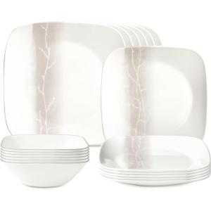 imageCorelle Vitrelle 18Piece Service for 6 Square Dinnerware Set Triple Layer Glass and Chip Resistant Lightweight Square Plates and Bowls Set Pure WhiteWandering Grove