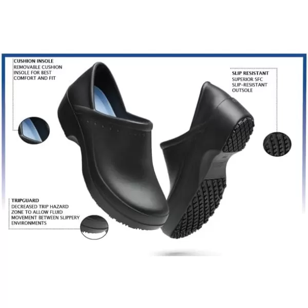 Shoes for Crews Clogs for Women, Slip Resistant, Water Resistant Slip-On Work Shoes for Food Service Chefs Kitchen Nurses Garden, Black, Leather