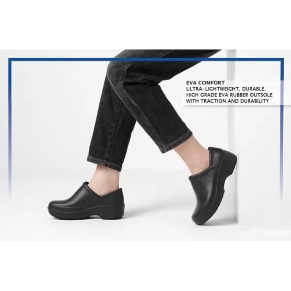 Shoes for Crews Clogs for Women, Slip Resistant, Water Resistant Slip-On Work Shoes for Food Service Chefs Kitchen Nurses Garden, Black, Leather