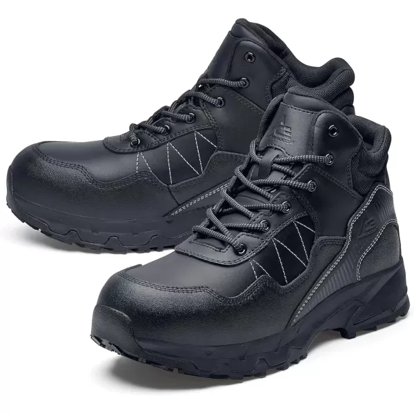 Shoes for Crews Piston Low and Mid, Men's, Women's, Unisex Soft Toe Slip Resistant Work Shoes, Water Resistant, Black)