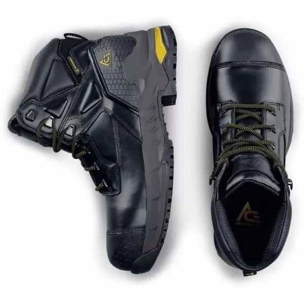 Shoes for Crews Redrock, Men's, Women's, Unisex 6 Inch Composite Toe Work Boots, Slip Resistant, Water Resistant, Black)