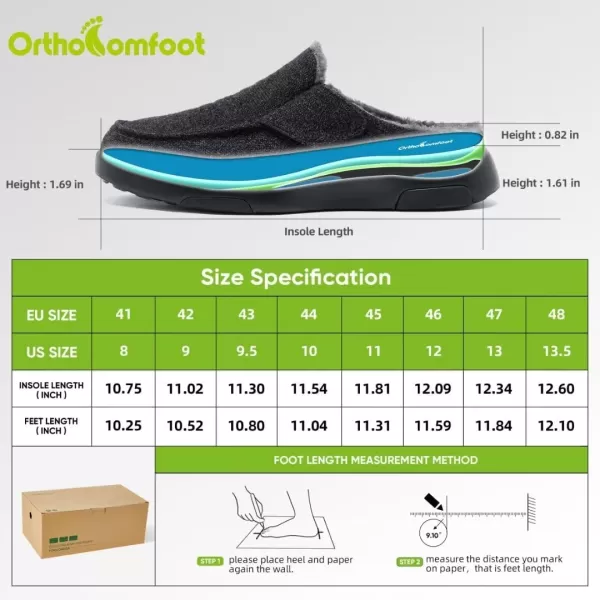 OrthoComfoot Men's Orthopedic Warm Slippers for Plantar Fasciitis Flat Feet, Comfortable Arch Support Walking Shoes, Winter Slip-On Loafers for Foot and Heel Pain Relief