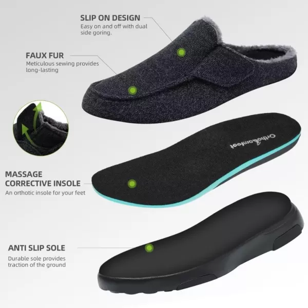 OrthoComfoot Men's Orthopedic Warm Slippers for Plantar Fasciitis Flat Feet, Comfortable Arch Support Walking Shoes, Winter Slip-On Loafers for Foot and Heel Pain Relief
