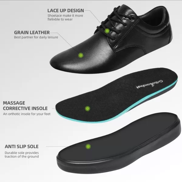 OrthoComfoot Men's Orthopeic Oxford Dress Shoes, Durable Genuine Leather Shoes with Arch Support for Wedding, Soft Casual Shoes for Foot and Heel Pain Relief