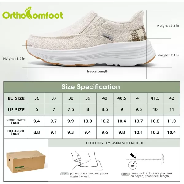OrthoComfoot Orthopedic Hands Free Slip Ins Loafers for Womens, Comfortable Orthotic Walking Shoes with Arch Support for Plantar Fasciitis, Canvas Thick Sole Loafers for Foot and Heel Pain Relief
