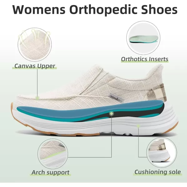 OrthoComfoot Orthopedic Hands Free Slip Ins Loafers for Womens, Comfortable Orthotic Walking Shoes with Arch Support for Plantar Fasciitis, Canvas Thick Sole Loafers for Foot and Heel Pain Relief
