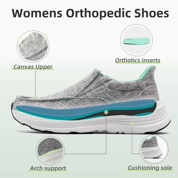 OrthoComfoot Orthopedic Hands Free Slip Ins Loafers for Womens, Comfortable Orthotic Walking Shoes with Arch Support for Plantar Fasciitis, Canvas Thick Sole Loafers for Foot and Heel Pain Relief