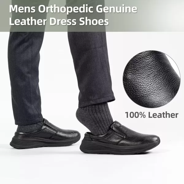 OrthoComfoot Orthopedic Leather Dress Shoes for Mens, Comfortable Arch Support Slip-Ons Loafers for Plantar Fasciitis, Orthotic Casual Walking Shoes for Foot and Heel Pain Relief