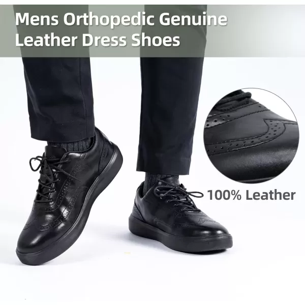 OrthoComfoot Orthopedic Leather Dress Shoes for Mens, Comfortable Plantar Fasciitis Casual Oxford with Arch Support, Durable Walking Shoes for Foot and Heel Pain Relief