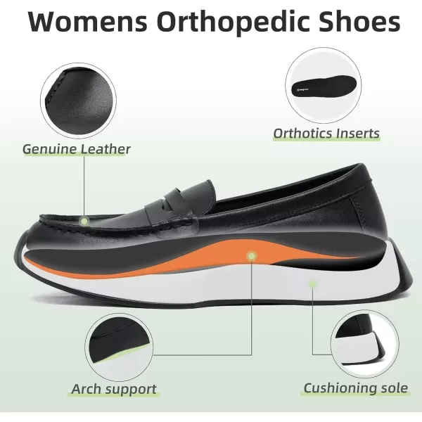 OrthoComfoot Orthopedic Slip-On Loafers for Womens, Comfortable Leather Plantar Fasciitis Loafers with Arch Support, Casual Orthotic Walking Shoes for Foot and Heel Pain Relief