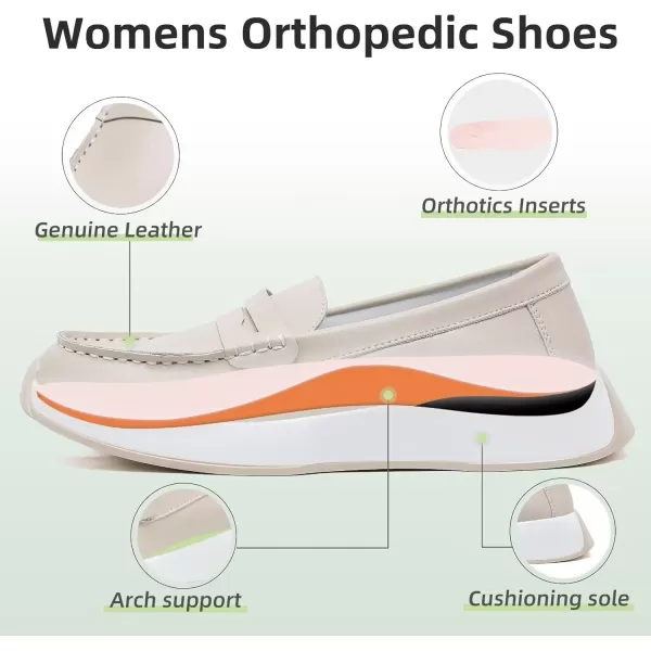 OrthoComfoot Orthopedic Slip-On Loafers for Womens, Comfortable Leather Plantar Fasciitis Loafers with Arch Support, Casual Orthotic Walking Shoes for Foot and Heel Pain Relief