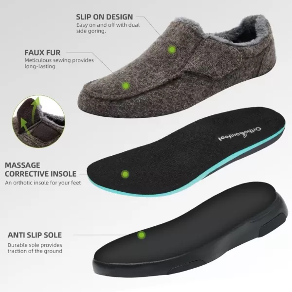 OrthoComfoot Orthopedic Slippers with Arch Support for Mens, Comfortable Plantar Fasciitis House Shoes, Winter Orthotic Moccasin Slip-On for Foot and Heel Pain