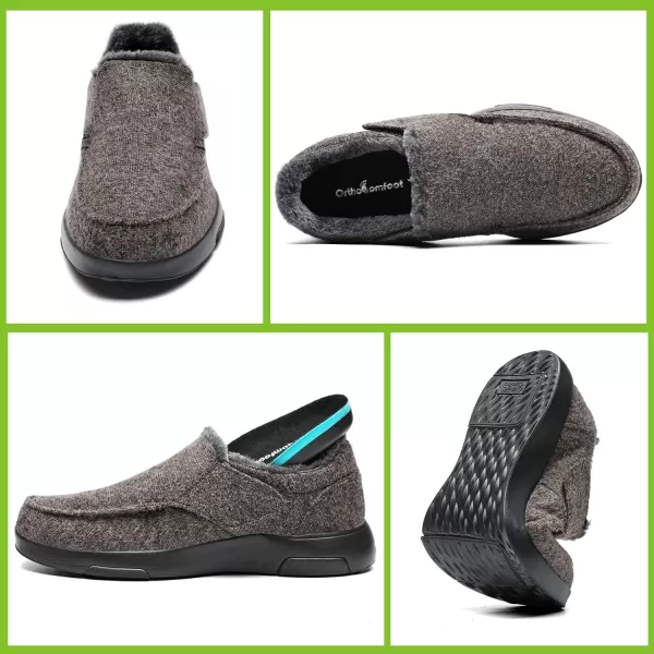OrthoComfoot Orthopedic Slippers with Arch Support for Mens, Comfortable Plantar Fasciitis House Shoes, Winter Orthotic Moccasin Slip-On for Foot and Heel Pain