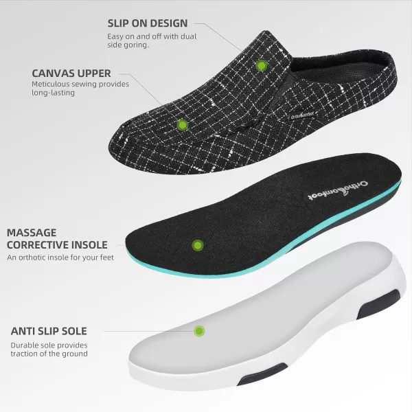 OrthoComfoot Women's Orthopedic Canvas Slip-On Shoes, Comfortable Arch Support Slippers for Plantar Fasciitis, Casual Orthotic Loafers for Foot Heel Pain Relief