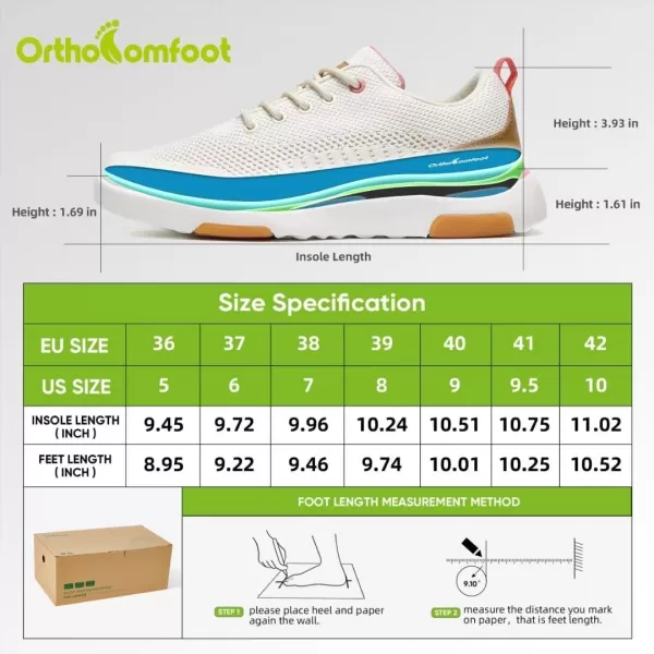 OrthoComfoot Womens Orthopedic Ultralight Fashion Sneakers, Arch Support Lace Up Walking Shoes for Plantar Fasciitis, Comfortable Supportive Casual Sneakers for Foot and Heel Pain Rlief