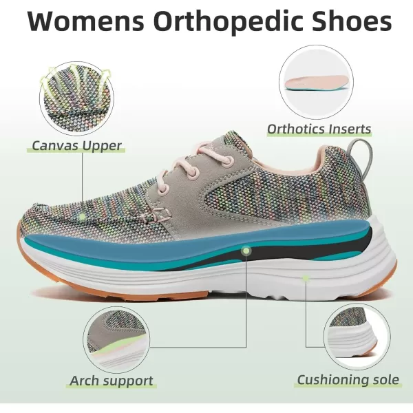 Orthocomfoot Orthopedic Breathable Fashion Sneakers for Womens, Comfortable Cushion Arch Support Walking Shoes for Plantar Fasciitis, Orthotic Casual Thick Sole Sneakers for Ankle and Foot Pain Relief