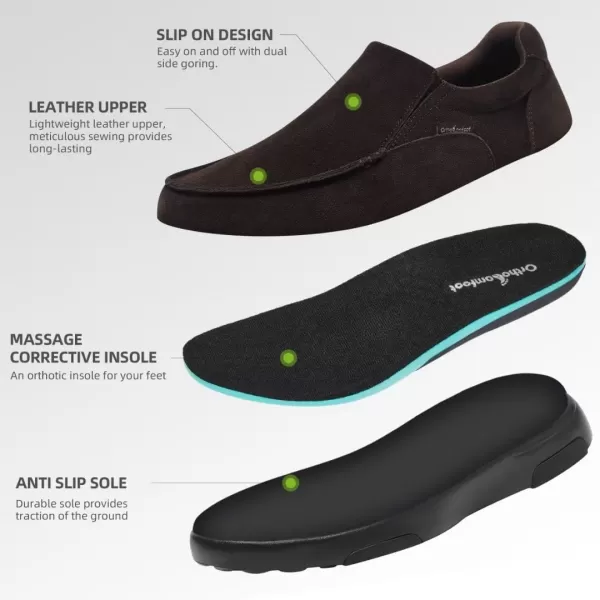 OrthoComfoot Men's Orthopedic Casual Walking Shoes with Arch Support, Suede Leather Dress Slip-Ons Loafers for Plantar Fasciitis, Comfortable Non-Slip Shoes for Foot and Heel Pain Relief