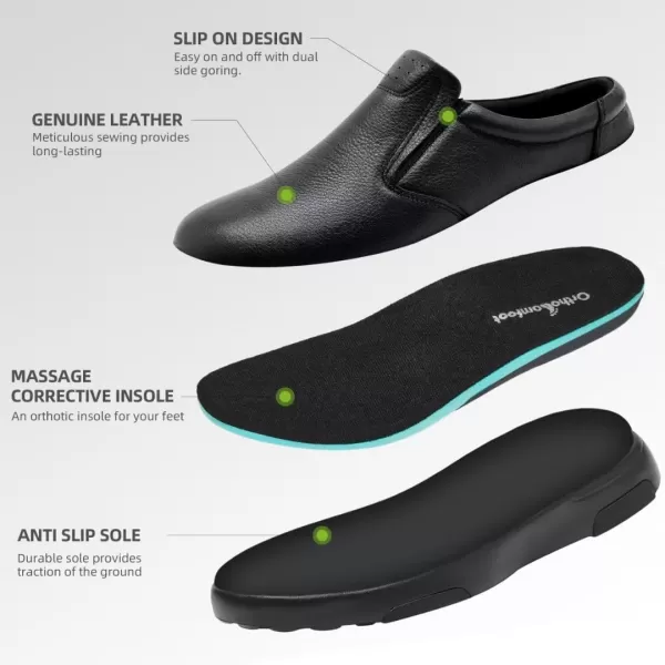OrthoComfoot Men's Orthopedic Comfortable Oxford Dress Shoes for Plantar Fasciitis, Orthotic Genuine Leather Loafers with Arch Support, Casual Walking Shoes for Foot and Heel Pain Relief
