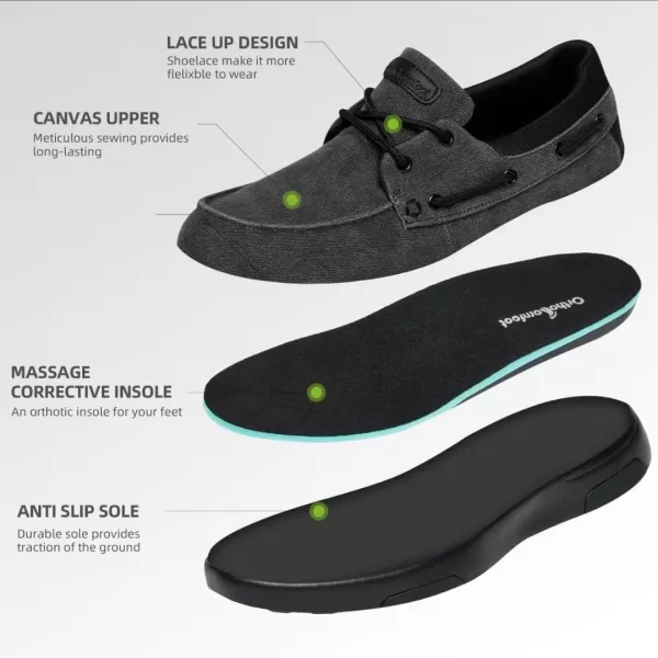 OrthoComfoot Men's Orthopedic Comfortable Slip On Shoes for Plantar Fasciitis, Casual Canvas Loafers with Arch Support, Orthotic Walking Shoes for Foot and Heel Pain