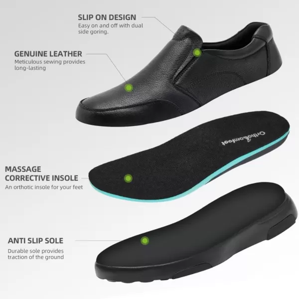 OrthoComfoot Mens Orthopedic Comfortable Walking Shoes for Plantar Fasciitis, Genuine Leather Oxford with Arch Support, Driving Diabetic Loafers for Foot and Heel Pain Relief