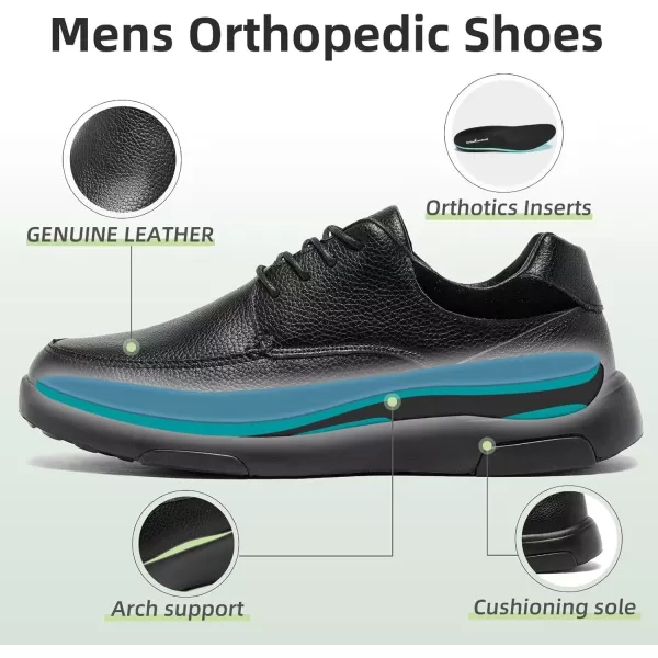 OrthoComfoot Men's Orthopedic Genuine Leather Dress Oxford, Comfortable Plantar Fasciitis Fashion Sneakers with Arch Support, Casual Walking Shoes for Foot and Heel Pain Relief