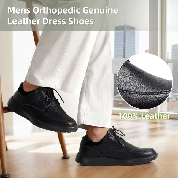 OrthoComfoot Men's Orthopedic Genuine Leather Dress Oxford, Comfortable Plantar Fasciitis Fashion Sneakers with Arch Support, Casual Walking Shoes for Foot and Heel Pain Relief