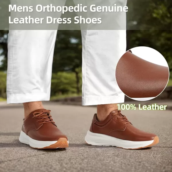 OrthoComfoot Mens Orthopedic Leather Dress Shoes, Comfortable Arch Support Walking Shoes for Plantar Fasciitis, Orthotic Non-Slip Casual Thick Sole Sneakers for Foot and Heel Pain