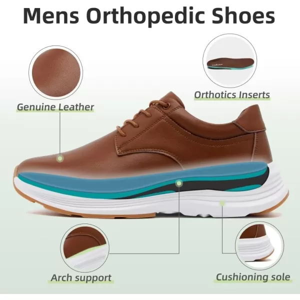 OrthoComfoot Mens Orthopedic Leather Dress Shoes, Comfortable Arch Support Walking Shoes for Plantar Fasciitis, Orthotic Non-Slip Casual Thick Sole Sneakers for Foot and Heel Pain