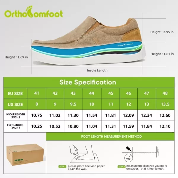 OrthoComfoot Men's Orthopedic Slip-On Shoes, Light-Weight Arch Support Walking Loafers with Cushion Sole, Comfortable Casual Orthotic Shoes for Foot and Heel Pain Relief