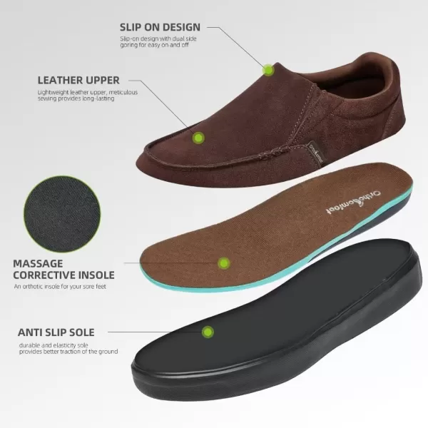OrthoComfoot Men's Orthopedic Slip-On Shoes, Light-Weight Arch Support Walking Loafers with Cushion Sole, Comfortable Casual Orthotic Shoes for Foot and Heel Pain Relief