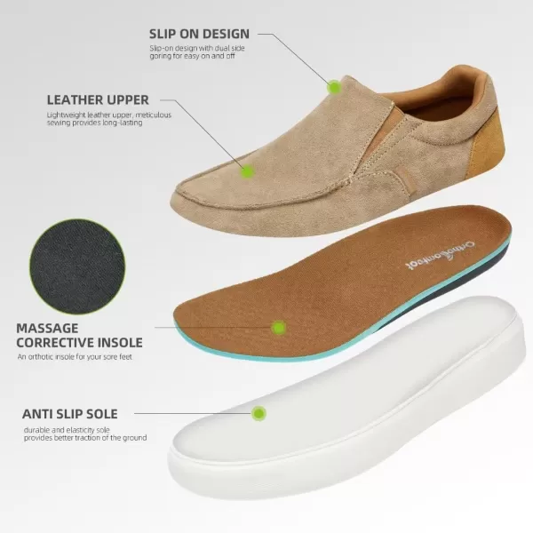 OrthoComfoot Men's Orthopedic Slip-On Shoes, Light-Weight Arch Support Walking Loafers with Cushion Sole, Comfortable Casual Orthotic Shoes for Foot and Heel Pain Relief