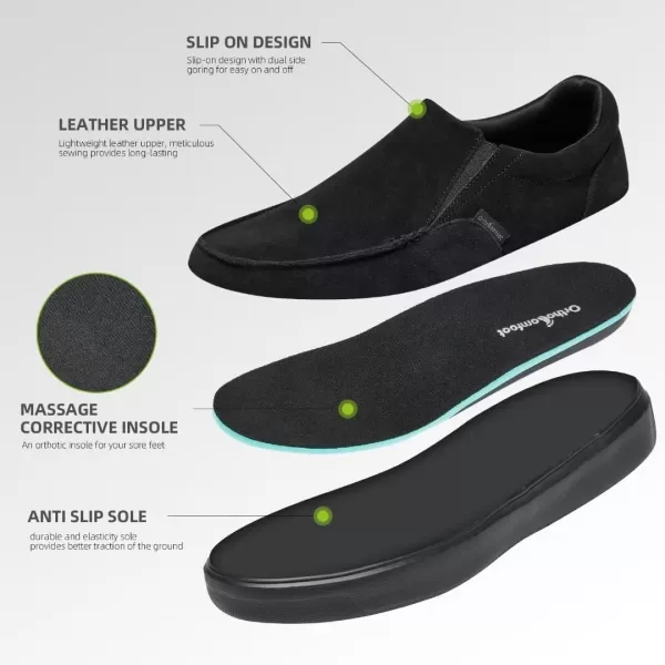OrthoComfoot Men's Orthopedic Slip-On Shoes, Light-Weight Arch Support Walking Loafers with Cushion Sole, Comfortable Casual Orthotic Shoes for Foot and Heel Pain Relief