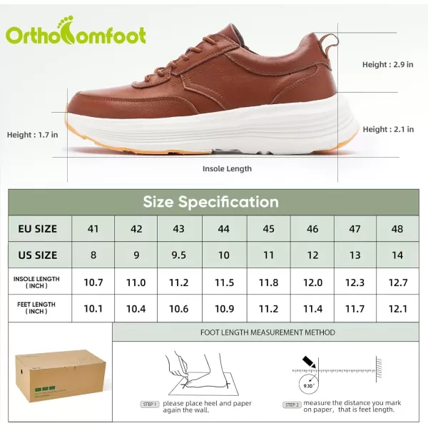 OrthoComfoot Orthopedic Leather Dress Shoes for Mens, Comfortable Plantar Fasciitis Business Sneakers with Arch Support, Orthotic Cushion Thick Sole Walking Shoes for Foot and Heel Pain Relief