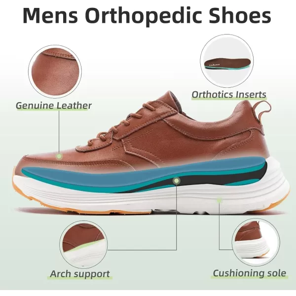 OrthoComfoot Orthopedic Leather Dress Shoes for Mens, Comfortable Plantar Fasciitis Business Sneakers with Arch Support, Orthotic Cushion Thick Sole Walking Shoes for Foot and Heel Pain Relief